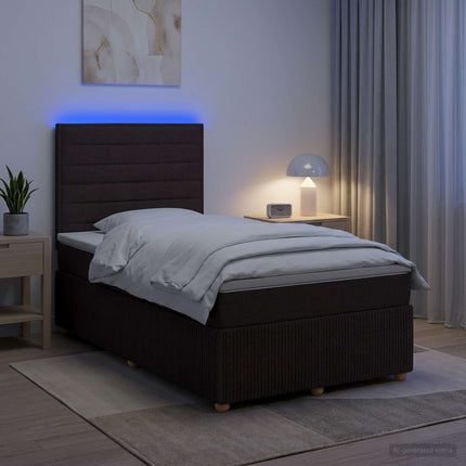 LED boksmadrasseng med madras Mørk Brun 120 x 200 cm Stof