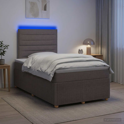 LED boksmadrasseng med madras Gråbrun 120 x 200 cm Stof