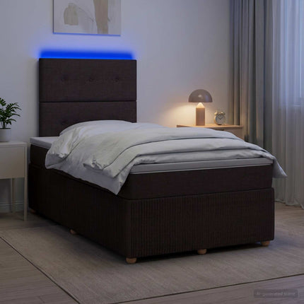 LED boksmadrasseng med madras Mørk Brun 120 x 200 cm Stof