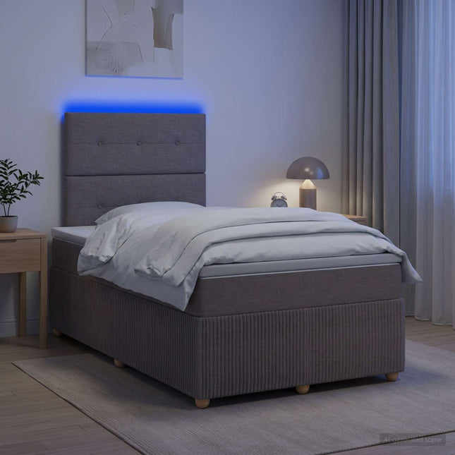 LED boksmadrasseng med madras Gråbrun 120 x 200 cm Stof