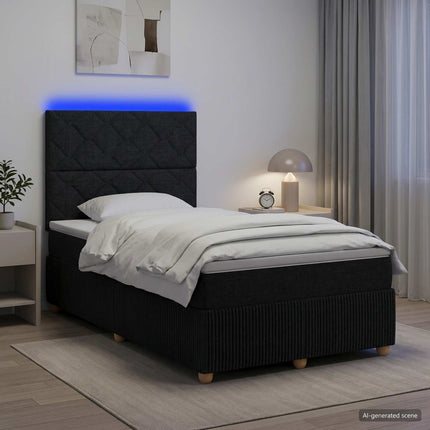 LED boksmadrasseng med madras Sort 120 x 190 cm Stof
