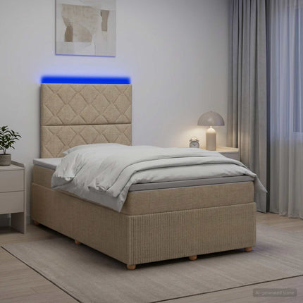LED boksmadrasseng med madras Cremefarvet 120 x 200 cm Stof