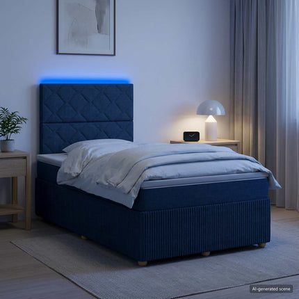 LED boksmadrasseng med madras Blå 120 x 190 cm Stof
