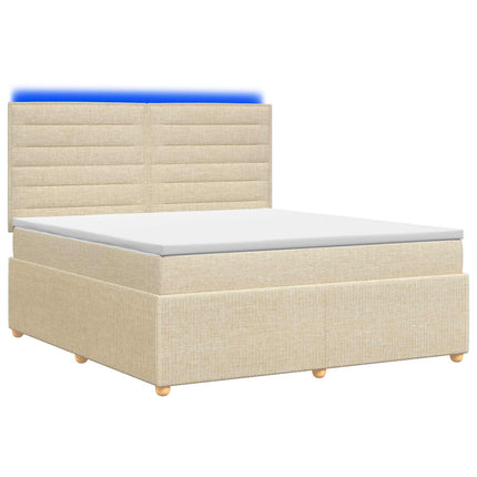 LED boksmadrasseng med madras Cremefarvet 140 x 200 cm Stof