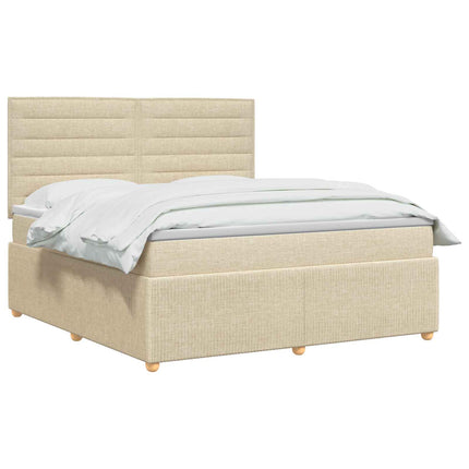 LED boksmadrasseng med madras Cremefarvet 160 x 200 cm Stof