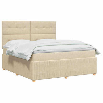 LED boksmadrasseng med madras Cremefarvet 160 x 200 cm Stof