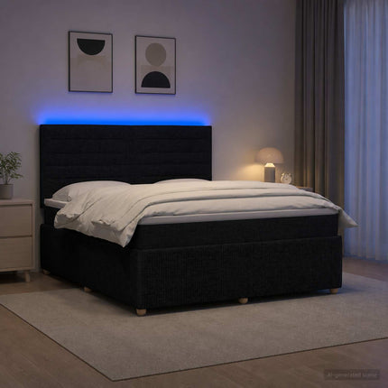 LED boksmadrasseng med madras Sort 140 x 200 cm Stof