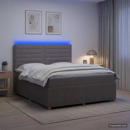 LED boksmadrasseng med madras Gråbrun 140 x 190 cm Stof