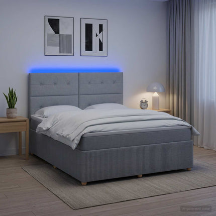 LED boksmadrasseng med madras Lysegrå 140 x 190 cm Stof