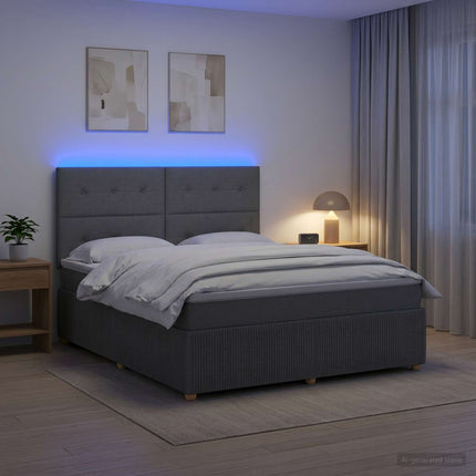LED boksmadrasseng med madras Mørkegrå 140 x 190 cm Stof