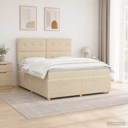 LED boksmadrasseng med madras Cremefarvet 160 x 200 cm Stof