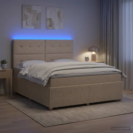 LED boksmadrasseng med madras Cremefarvet 160 x 200 cm Stof