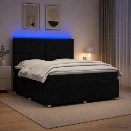 LED boksmadrasseng med madras Sort 140 x 200 cm Stof
