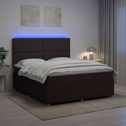 LED boksmadrasseng med madras Mørk Brun 180 x 200 cm Stof