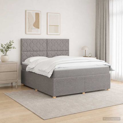 LED boksmadrasseng med madras Gråbrun 140 x 190 cm Stof