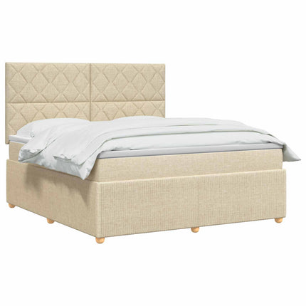 LED boksmadrasseng med madras Cremefarvet 180 x 200 cm Stof
