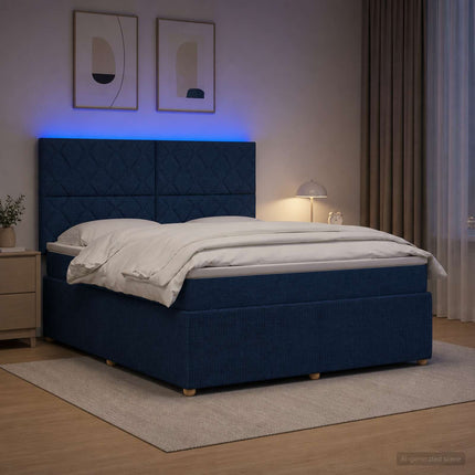 LED boksmadrasseng med madras Blå 160 x 200 cm Stof