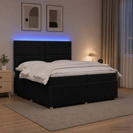 LED boksmadrasseng med madras Sort 200 x 200 cm Stof