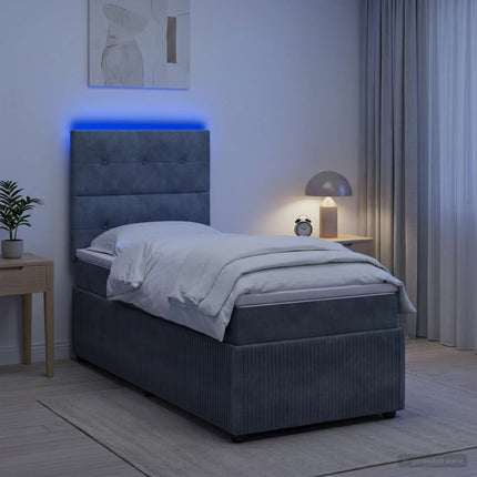 LED boksmadrasseng med madras Mørkegrå 90 x 200 cm Fløjl