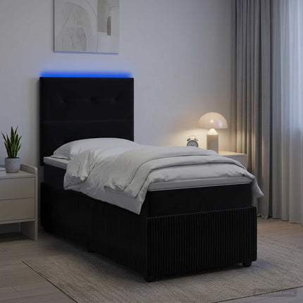 LED boksmadrasseng med madras Sort 90 x 190 cm Fløjl