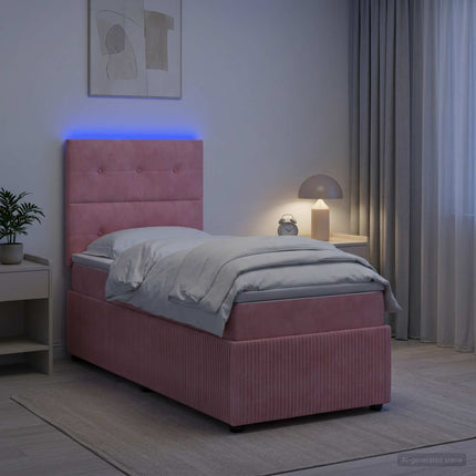 LED boksmadrasseng med madras Lyserød 100 x 200 cm Fløjl