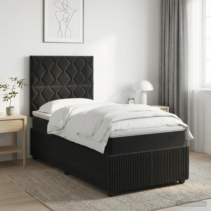 LED boksmadrasseng med madras Sort 90 x 200 cm Fløjl