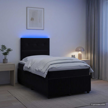 LED boksmadrasseng med madras Sort 120 x 190 cm Fløjl