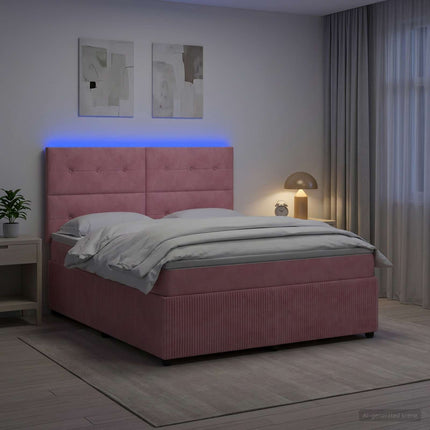LED boksmadrasseng med madras Lyserød 140 x 200 cm Fløjl