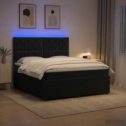 LED boksmadrasseng med madras Sort 140 x 190 cm Fløjl