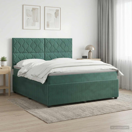 LED boksmadrasseng med madras Mørkegrøn 140 x 190 cm Fløjl