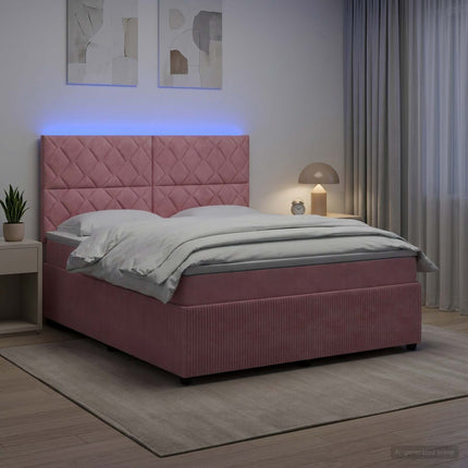 LED boksmadrasseng med madras Lyserød 180 x 200 cm Fløjl