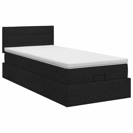 Ottoman seng med madras med hovedgærde Sort 90 x 190 cm Stof