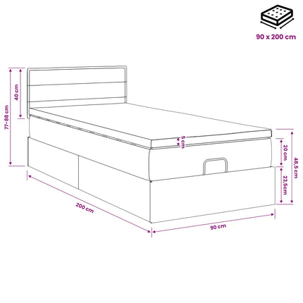Ottoman seng med madras med hovedgærde Sort 90 x 200 cm Stof