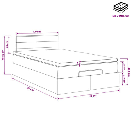 Ottoman seng med madras Cremefarvet 120 x 190 cm Stof