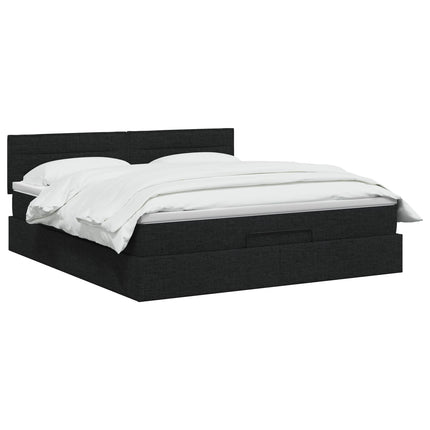 Ottoman seng med madras med hovedgærde Sort 140 x 190 cm Stof