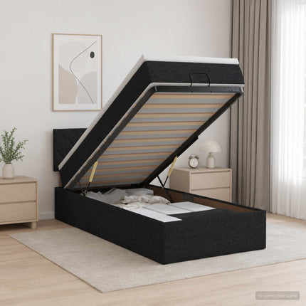 Ottoman seng med madras og LED Sort 90 x 190 cm Stof