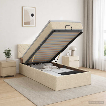 Ottoman seng med madras og LED Cremefarvet 100 x 200 cm Stof