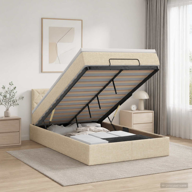 Ottoman seng med madras og LED Cremefarvet 120 x 200 cm Stof
