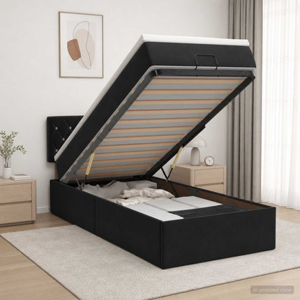 Ottoman seng med madras og LED Sort 80 x 200 cm Velour