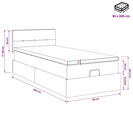 Ottoman seng med madras Mørk blå 90 x 200 cm Fløjl