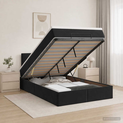 Ottoman seng med madras og LED Sort 120 x 190 cm Velour