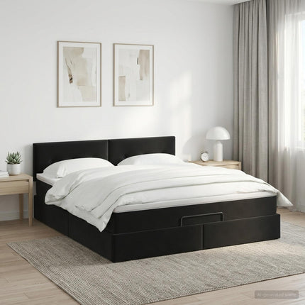 Ottoman seng med madras med hovedgærde Sort 180 x 200 cm Fløjl