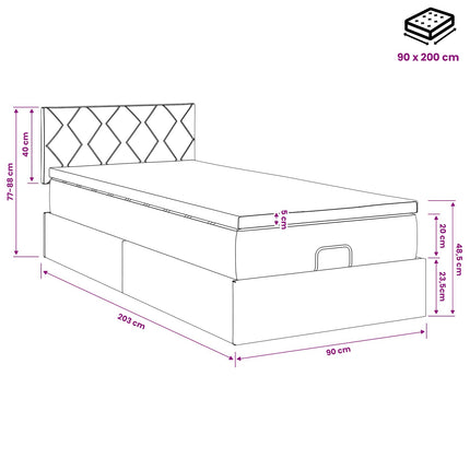 Ottoman seng med madras med hovedgærde Sort 90 x 200 cm Fløjl