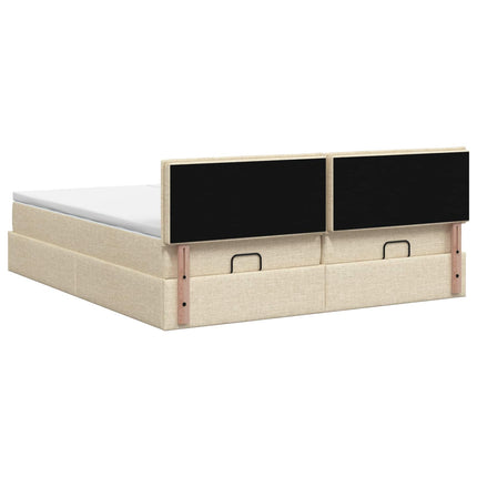 Ottoman seng med madras med hovedgærde 2 pcs Cremefarvet Stof