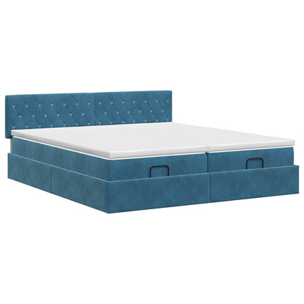 Ottoman seng med madras med hovedgærde 2 pcs Mørk blå Fløjl
