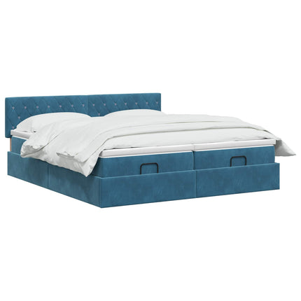 Ottoman seng med madras med hovedgærde 2 pcs Mørk blå Fløjl