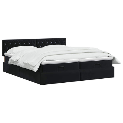 Ottoman seng med madras med hovedgærde 2 pcs Sort Fløjl