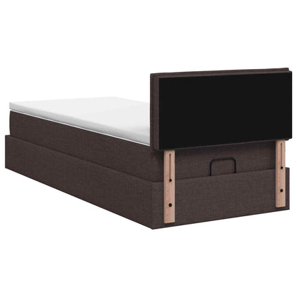 Ottoman seng med madras og LED Mørk Brun 90 x 190 cm Stof