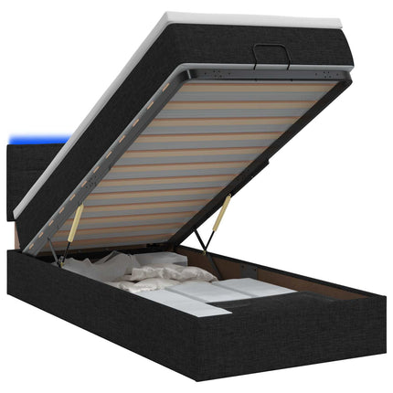 Ottoman seng med madras og LED Sort 90 x 200 cm Stof