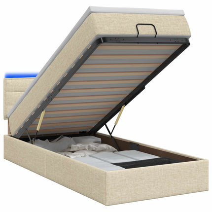 Ottoman seng med madras og LED Cremefarvet 90 x 200 cm Stof